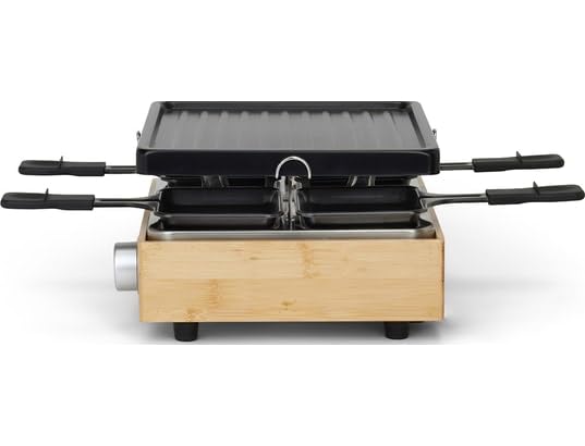 Appareil à raclette Livoo en bambou avec grill, quatre caquelons et spatules en bois