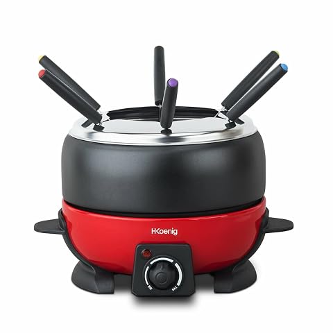 Appareil à fondue électrique H.Koenig rouge et noir avec bol inox et six fourchettes