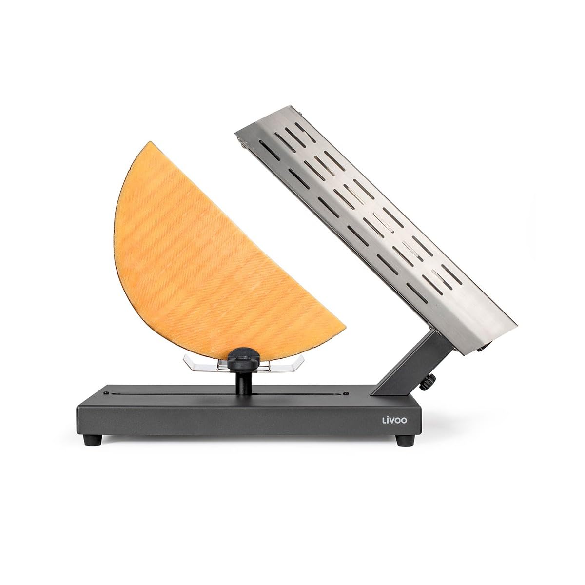 Appareil à raclette Livoo en acier avec une meule de fromage et deux spatules en bois