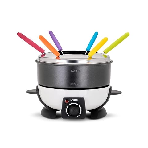Appareil à fondue Livoo noir avec cuve métallique et six fourchettes aux manches colorés