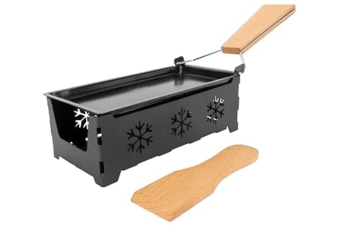 Appareil à raclette compact en acier inoxydable noir avec spatule et trois bougies chauffe-plat