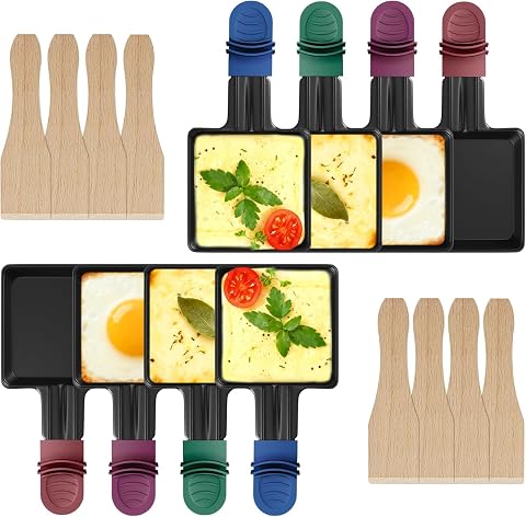Huit poêlons carrés antiadhésifs Ipow avec huit spatules en bois et poignées colorées