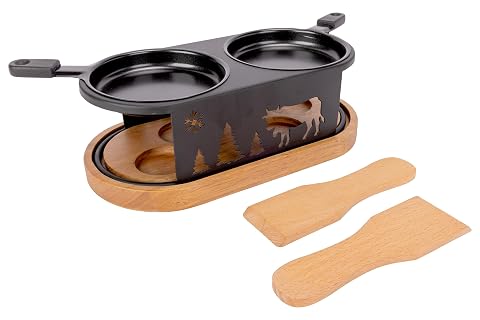 Appareil à raclette ovale noir accompagné de deux spatules et de quatre bougies chauffe-plat